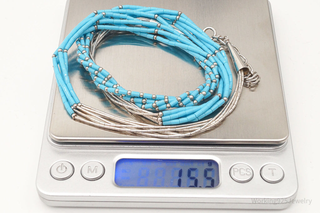 Vintage Native American Blue Turquoise Bead Sterling Silver Necklace | Jewelry > Necklaces | Wiccan Center