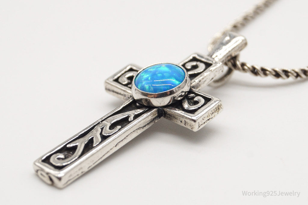 Vintage Blue Opal Sterling Silver Cross Necklace | Jewelry > Necklaces > Pendants | Wiccan Center