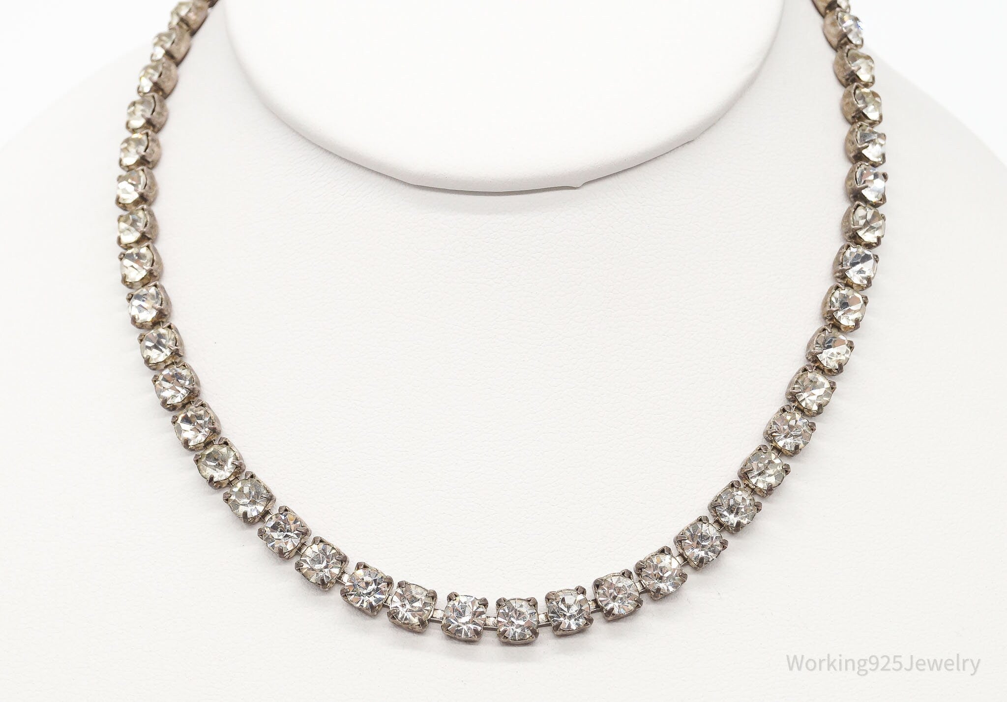 Antique Rhinestone Sterling Silver Necklace 14" | Jewelry > Necklaces > Pendants | Wiccan Center