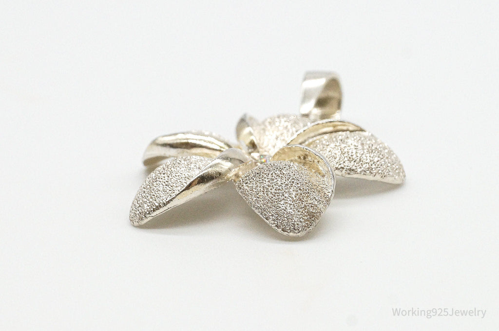 Large Vintage Cubic Zirconia Flower Sterling Silver Pendant | Jewelry > Necklaces > Pendants | Wiccan Center