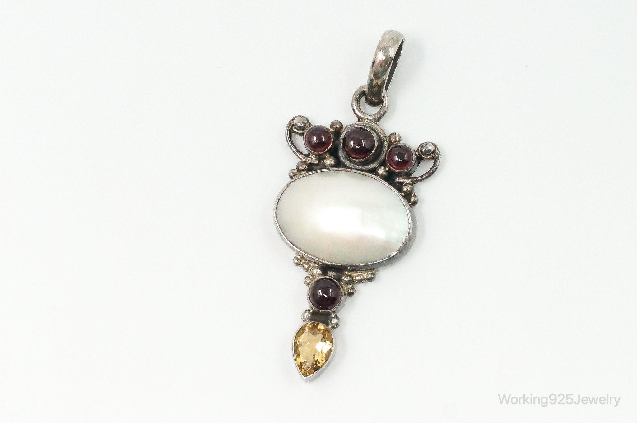 Large Vintage Mothe Of Pearl Citrine Garnet Sterling Silver Pendant | Jewelry > Necklaces > Pendants | Wiccan Center