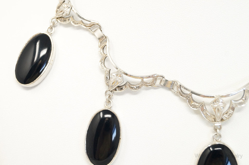 Antique Black Onyx Art Deco Silver Bib Necklace | Jewelry > Necklaces > Pendants | Wiccan Center