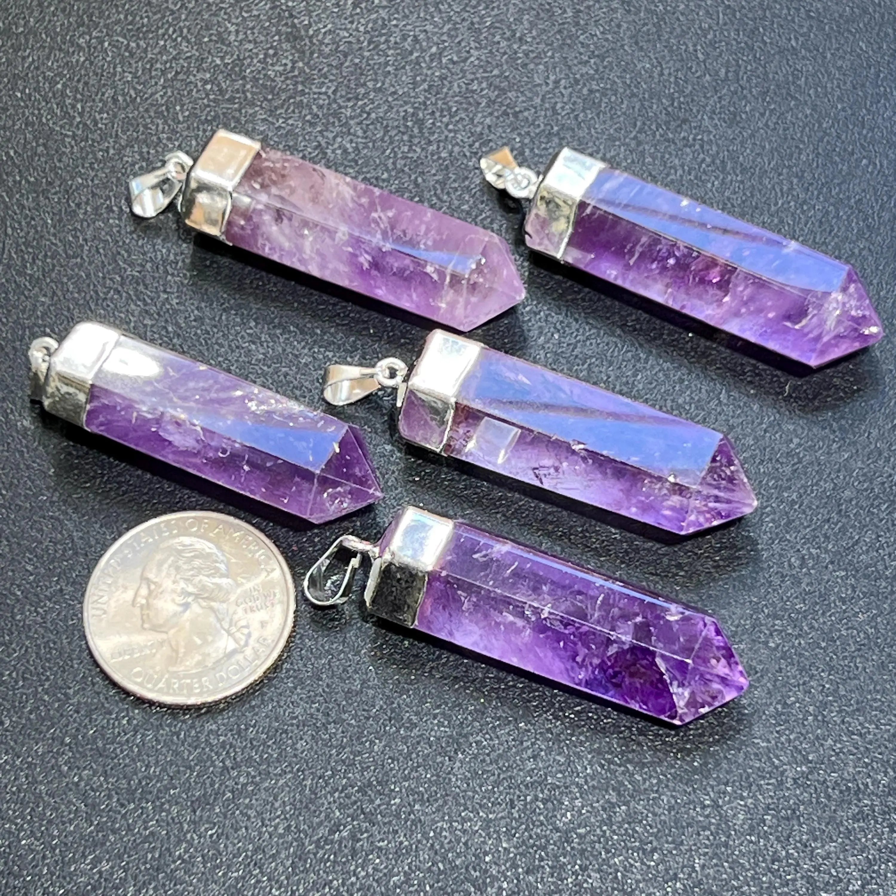 Amethyst Crystal Point Pendant (Silver Plated) Faceted Gemstone Jewelry Necklace Supply | Craft Supplies & Tools > Beads, Gems & Cabochons > Charms & Pendants > Pendants | Wiccan Center