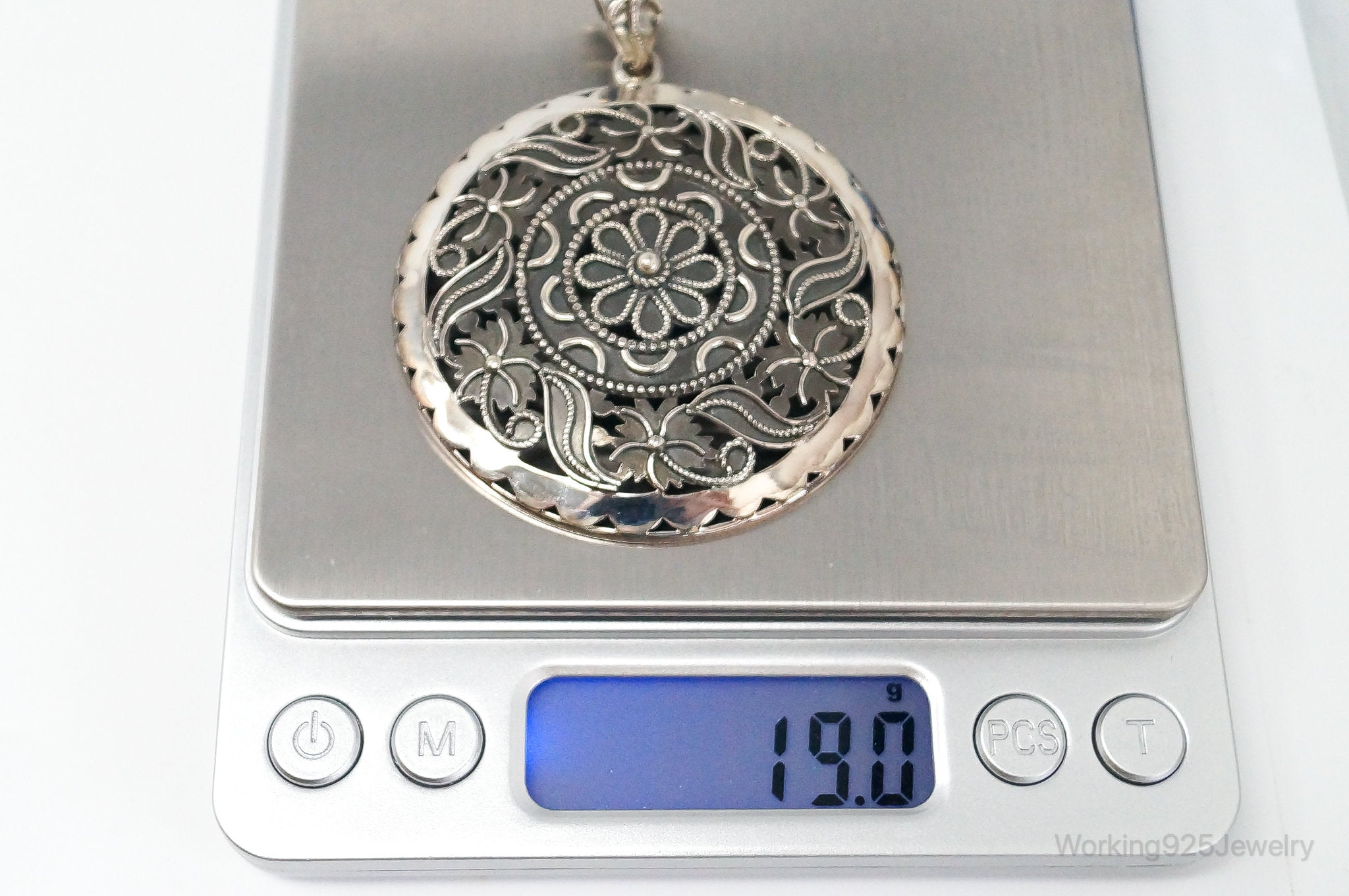 Large India Designer Doug Paulus Ornate Flower Sterling Silver Pendant | Jewelry > Necklaces > Pendants | Wiccan Center