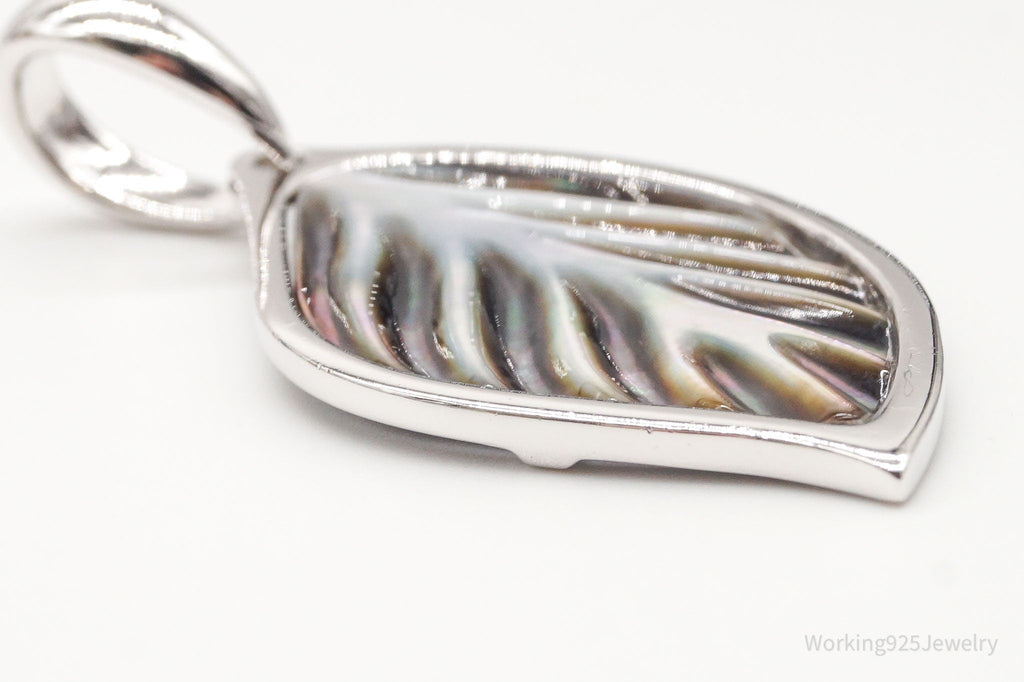 Large Vintage Carved Abalone Shell Sterling Silver Leaf Pendant | Jewelry > Necklaces > Pendants | Wiccan Center