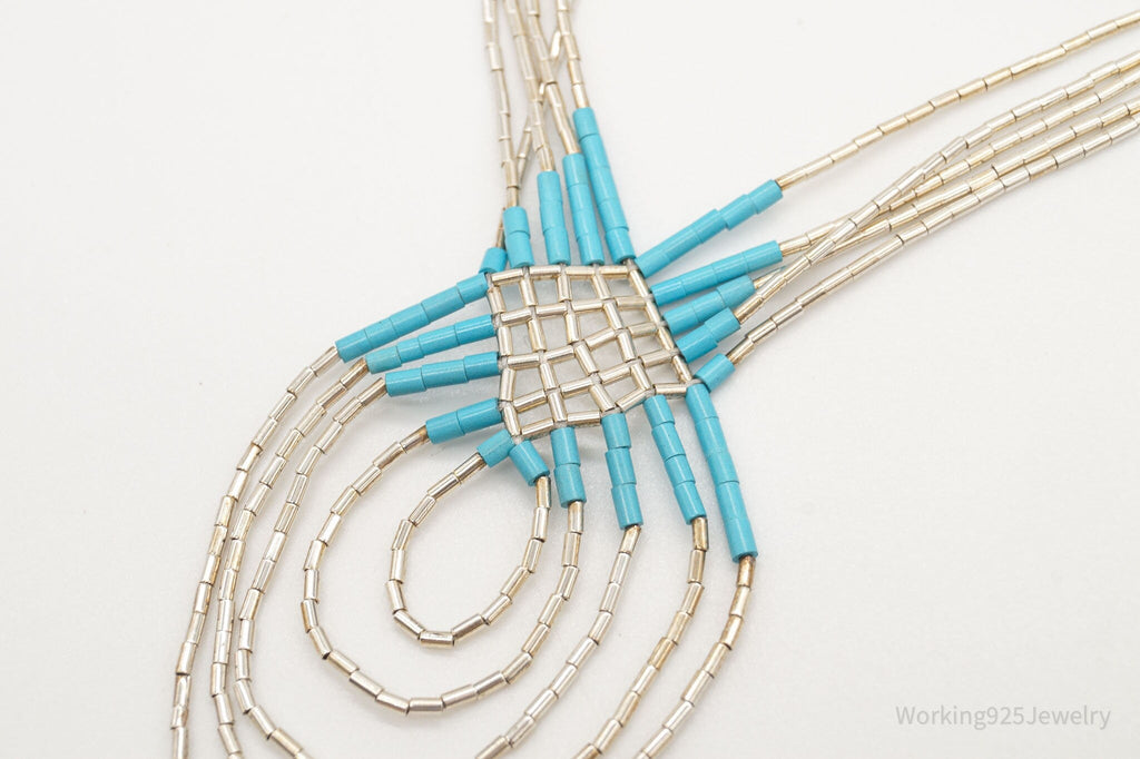 Vintage Native American Blue Turquoise Bead Sterling Silver Necklace | Jewelry > Necklaces | Wiccan Center