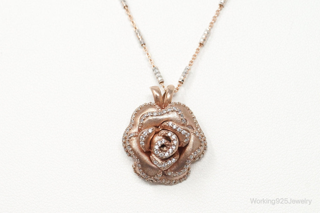 Vintage Cubic Zirconia Rose Gold Vermeil Sterling Silver Flower Necklace | Jewelry > Necklaces > Pendants | Wiccan Center