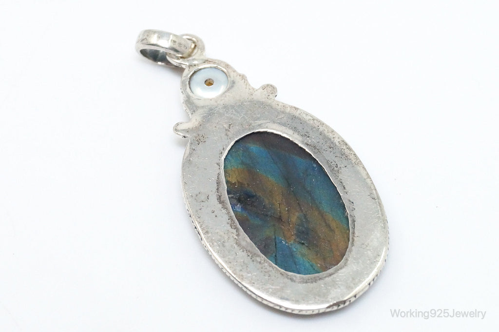Vintage Large Labradorite Pearl Sterling Silver Necklace Pendant | Jewelry > Necklaces > Pendants | Wiccan Center