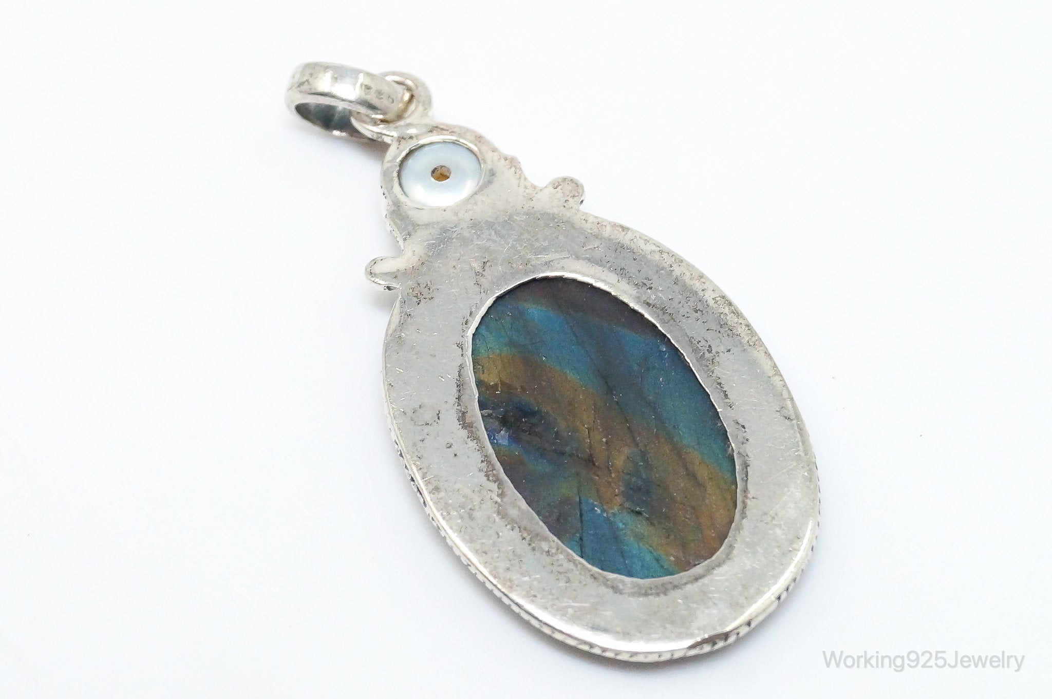 Vintage Large Labradorite Pearl Sterling Silver Necklace Pendant | Jewelry > Necklaces > Pendants | Wiccan Center