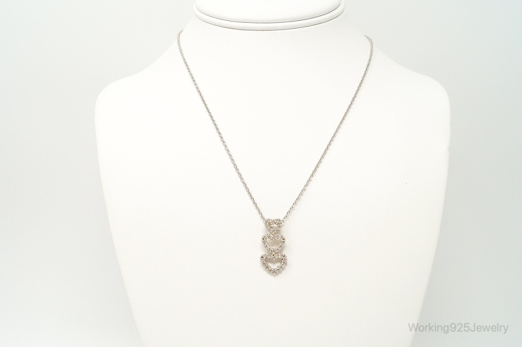 Vintage Open Hearts Cubic Zirconia Sterling Silver Necklace | Jewelry > Necklaces > Pendants | Wiccan Center
