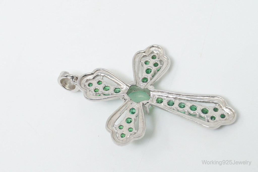 Vintage Green Chalcedony Green Cubic Zirconia Cross Sterling Silver Pendant | Jewelry > Necklaces > Pendants | Wiccan Center