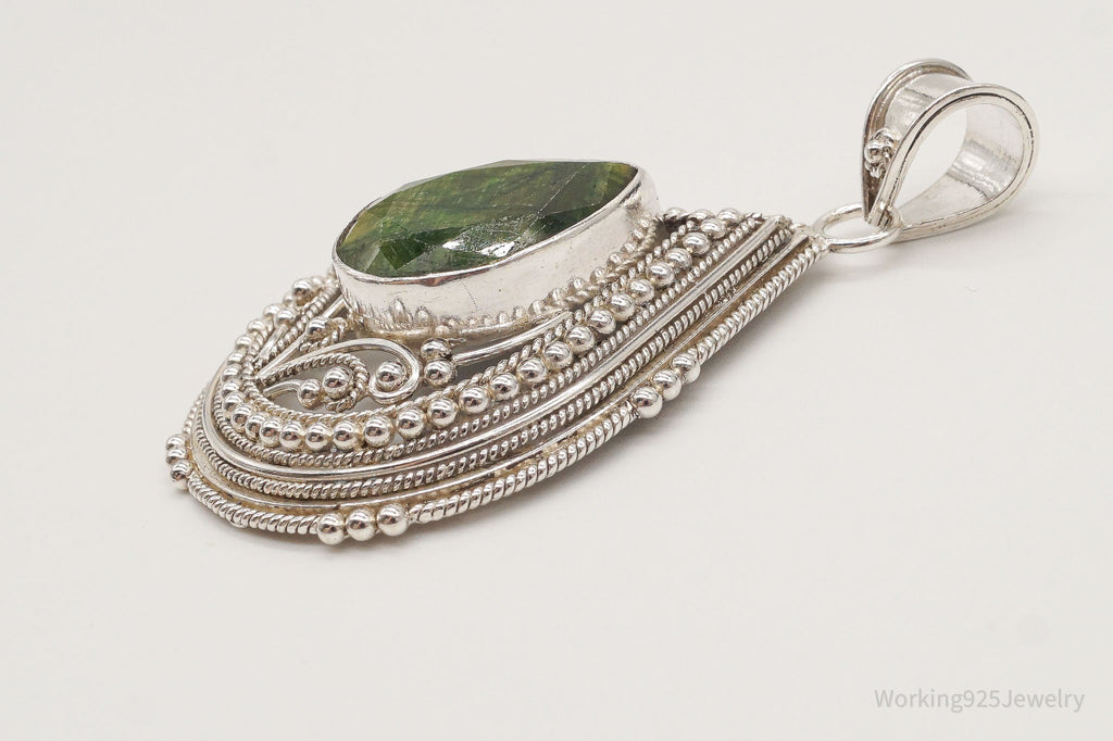 Vintage Large Green Stone Sterling Silver Pendant | Jewelry > Necklaces > Pendants | Wiccan Center