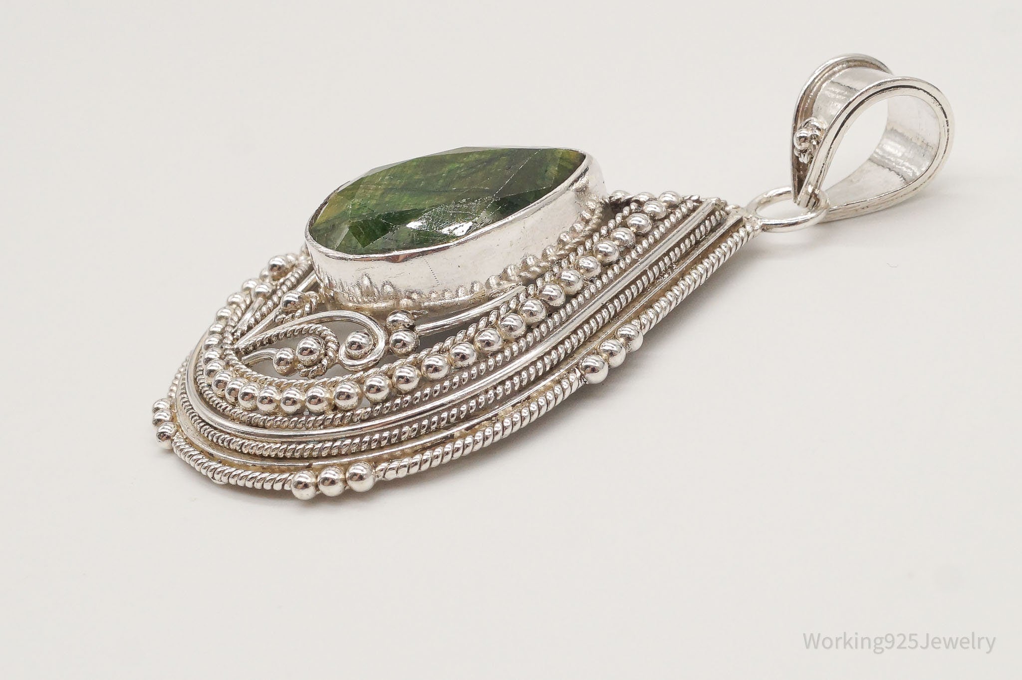 Vintage Large Green Stone Sterling Silver Pendant | Jewelry > Necklaces > Pendants | Wiccan Center