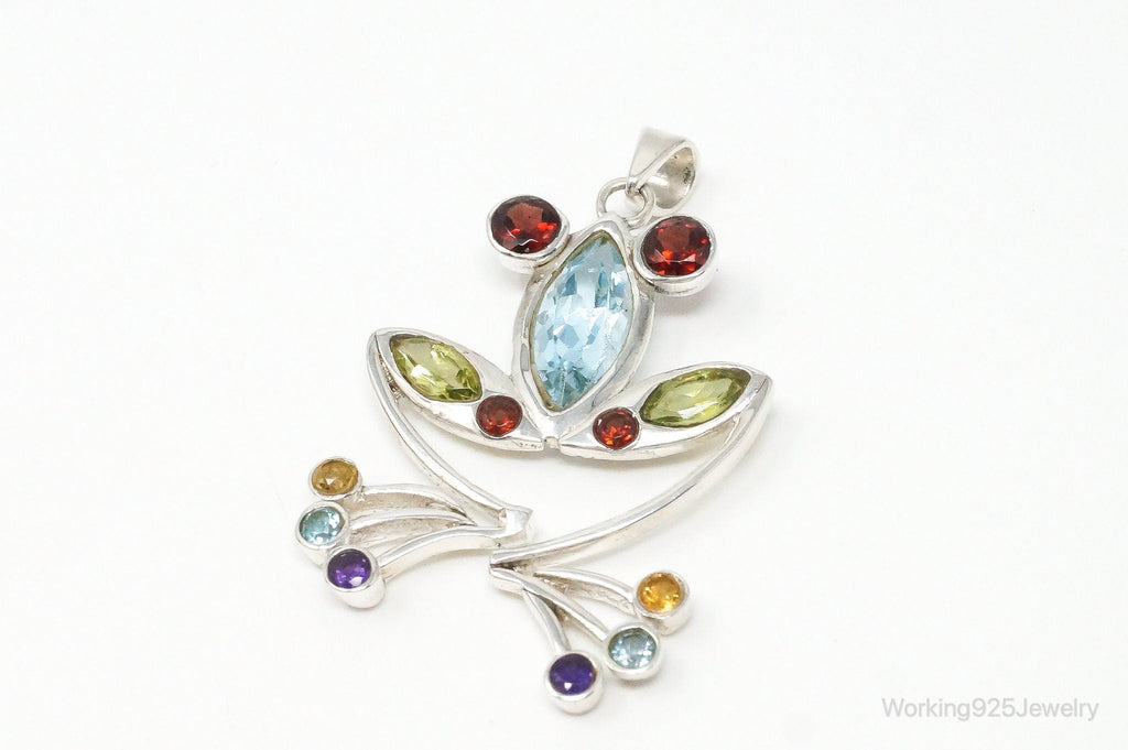 Vintage Multi Gem Tree Frog Sterling Silver Necklace Pendant | Jewelry > Necklaces > Pendants | Wiccan Center