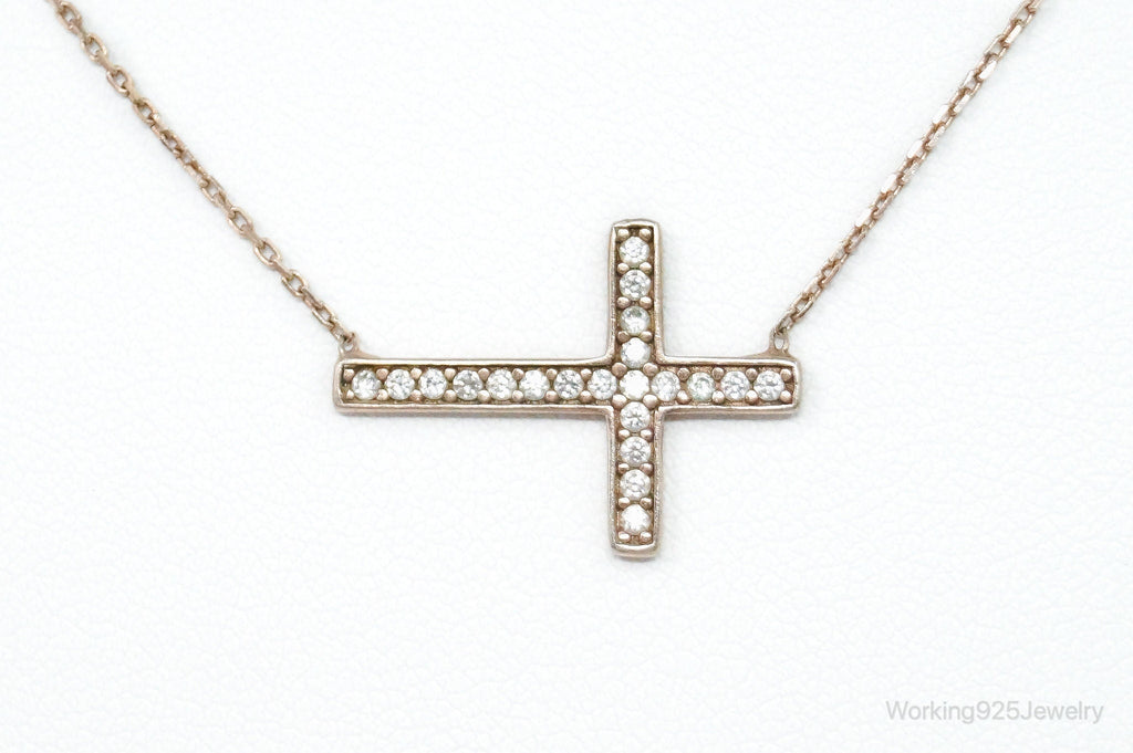 Vintage Cubic Zirconia Rose Gold Vermeil Sterling Silver Cross Necklace | Jewelry > Necklaces > Pendants | Wiccan Center