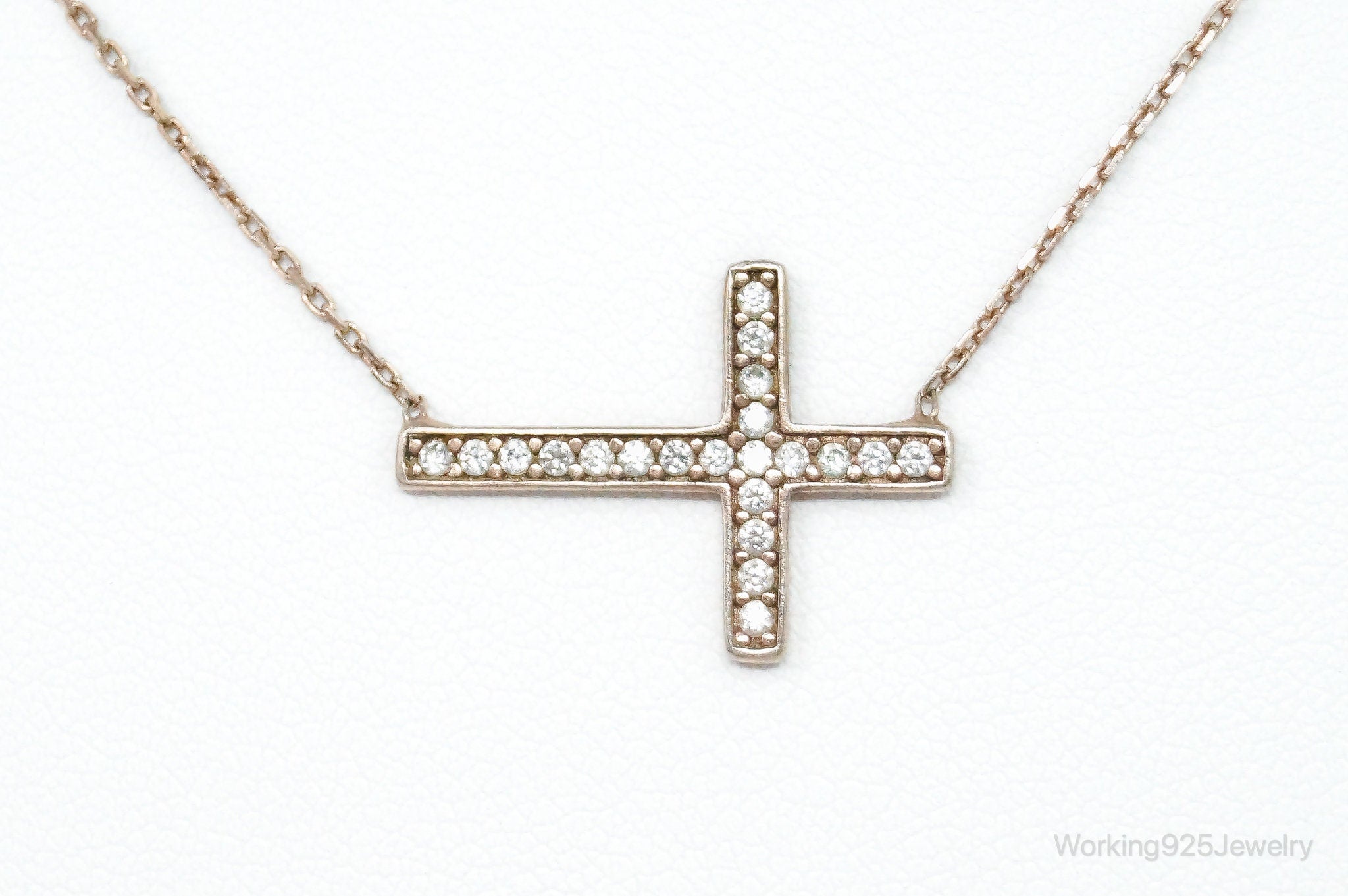 Vintage Cubic Zirconia Rose Gold Vermeil Sterling Silver Cross Necklace | Jewelry > Necklaces > Pendants | Wiccan Center