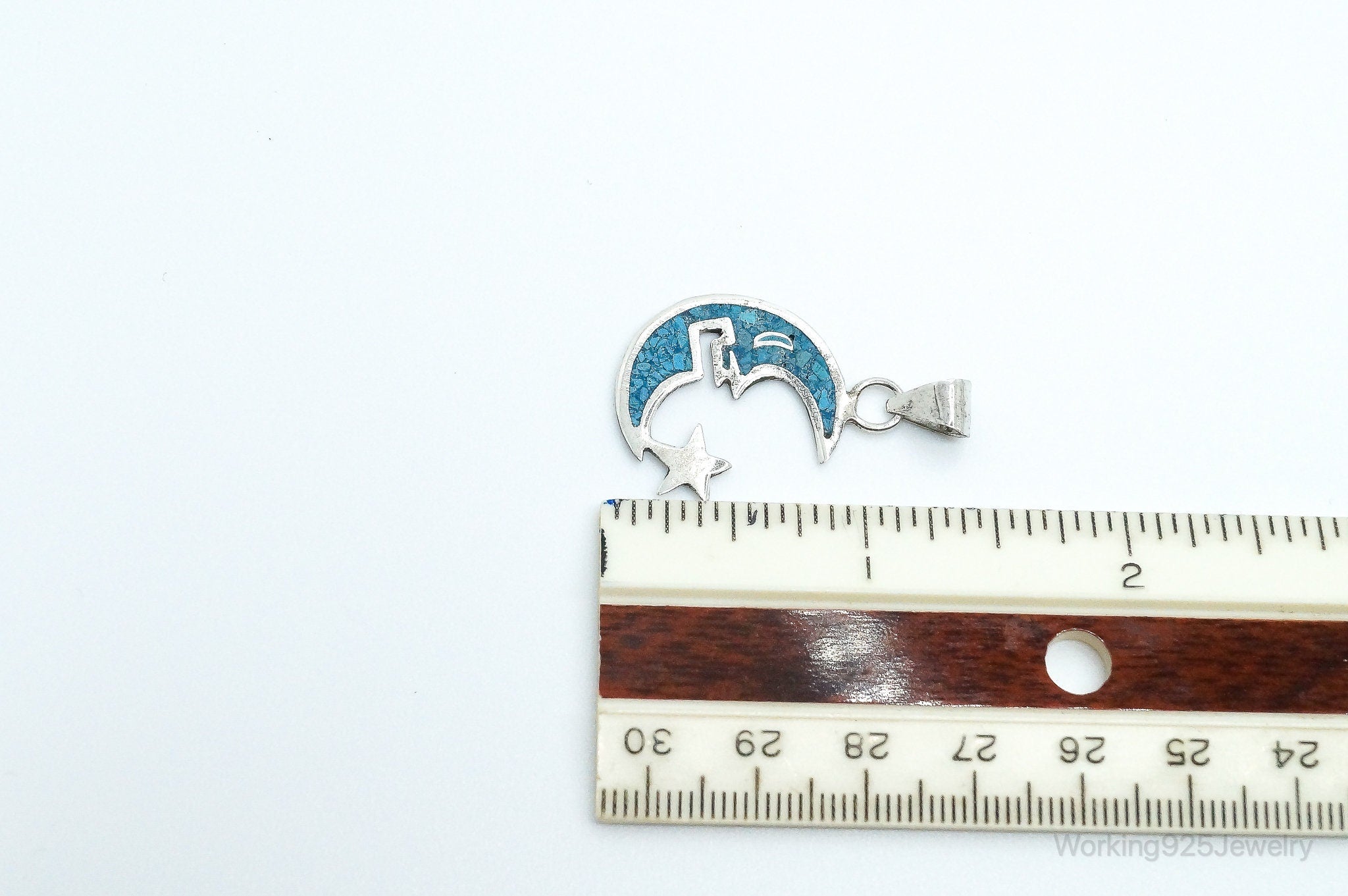 Large Vintage Mexico Turquoise Sterling Silver Moon Necklace Pendant | Jewelry > Necklaces > Pendants | Wiccan Center