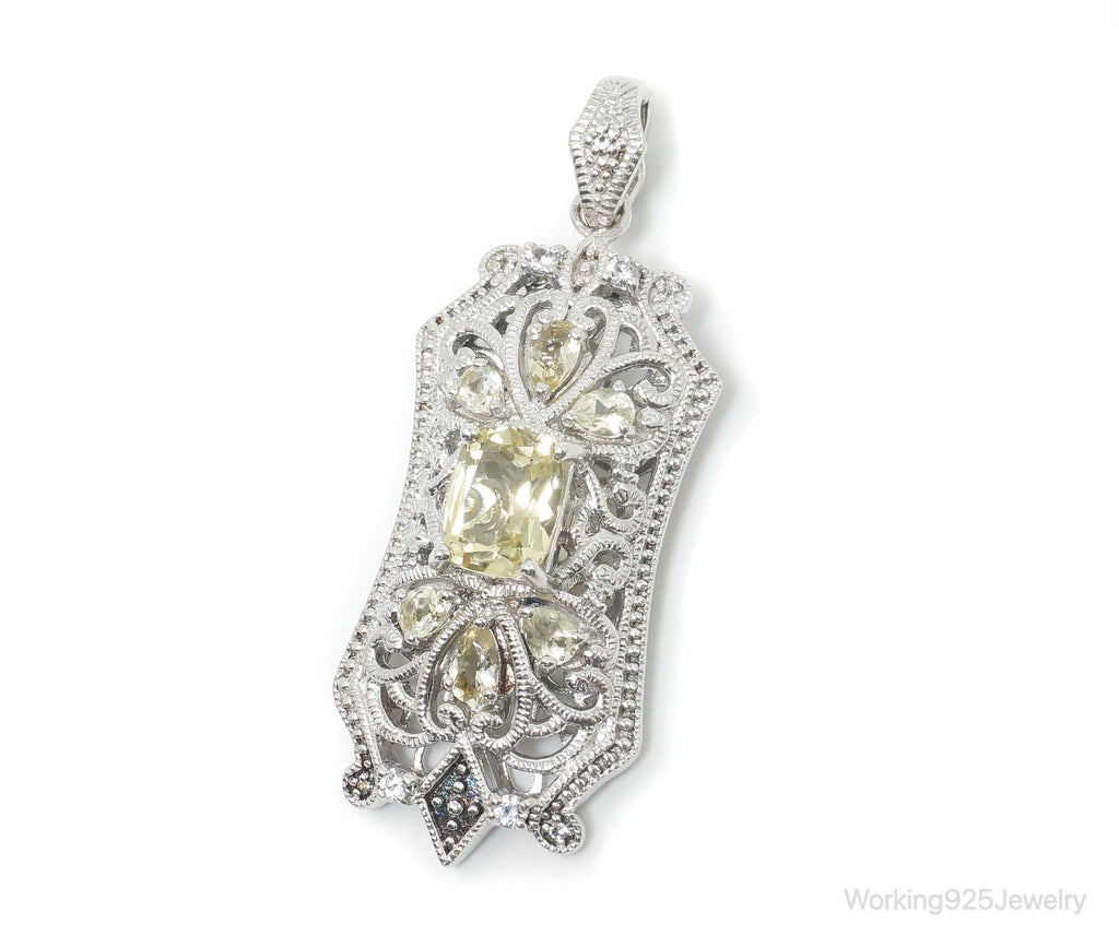 Vintage Art Deco Cubic Zirconia Peridot Sterling Silver Necklace Pendant | Jewelry > Necklaces > Pendants | Wiccan Center