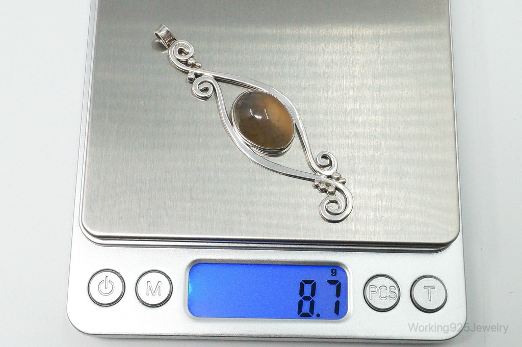 Large Vintage Brown Gemstone Sterling Silver Necklace Pendant | Jewelry > Necklaces > Pendants | Wiccan Center