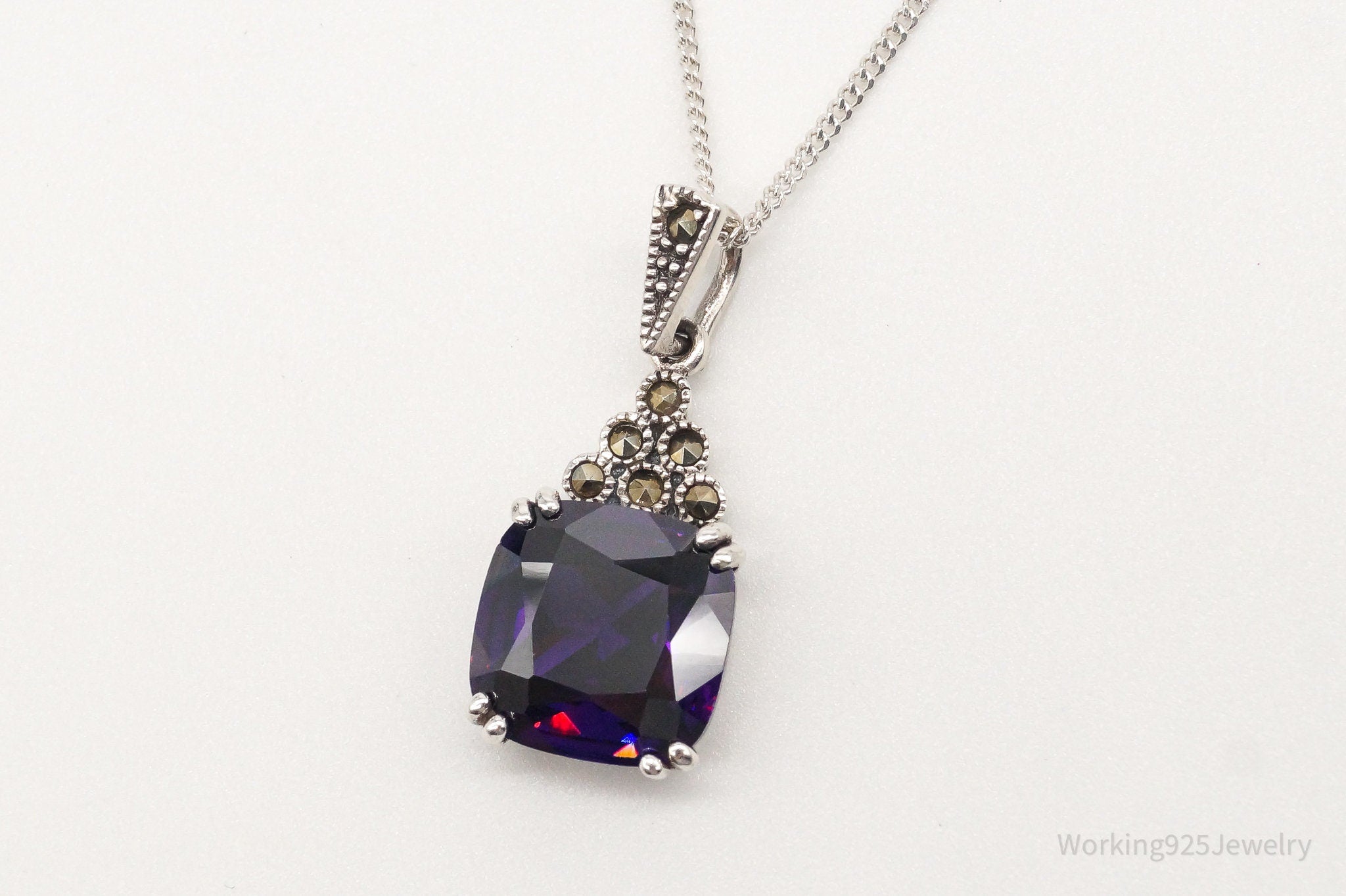 Vintage Purple Cubic Zirconia Marcasite Sterling Silver Necklace | Jewelry > Necklaces > Pendants | Wiccan Center