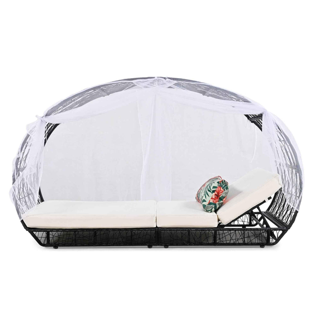 90.55" Outdoor Patio Daybed with Curtain, Sunbed with Cushion and | Furniture | Wiccan Center