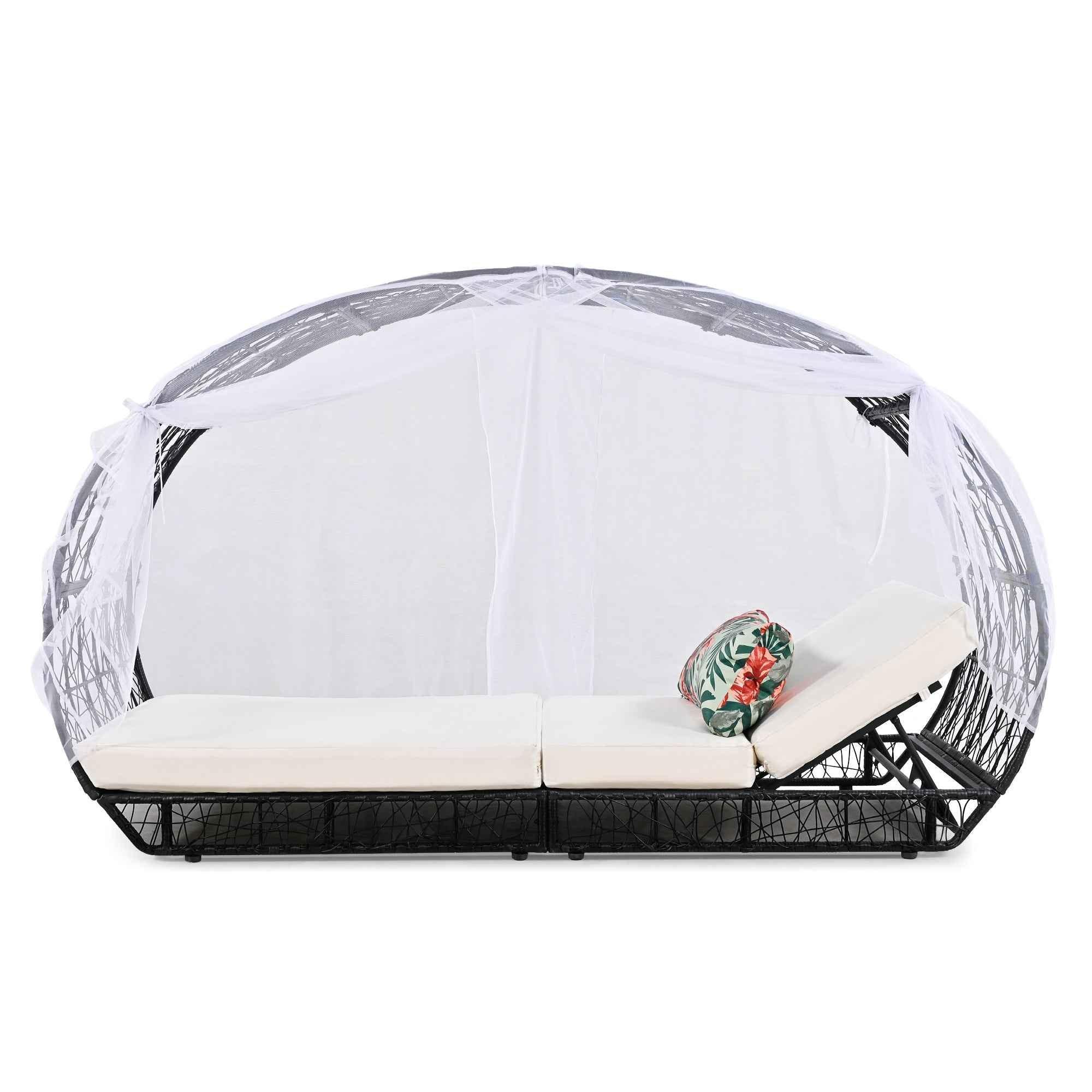 90.55" Outdoor Patio Daybed with Curtain, Sunbed with Cushion and | Furniture | Wiccan Center
