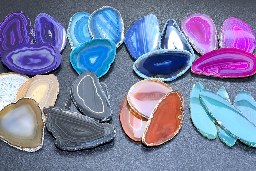 Oval Agate Slices (1 Pound)(2.5-3.5 Inches)(Size #0) One LB Wholesale Polished Pink Black Blue Teal Pink Purple Red Mixed Colors Amazing Crystals