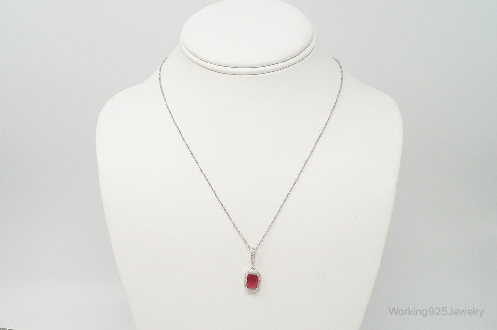 Vintage Art Deco Ruby Cubic Zirconia Sterling Silver Necklace | Jewelry > Necklaces > Pendants | Wiccan Center