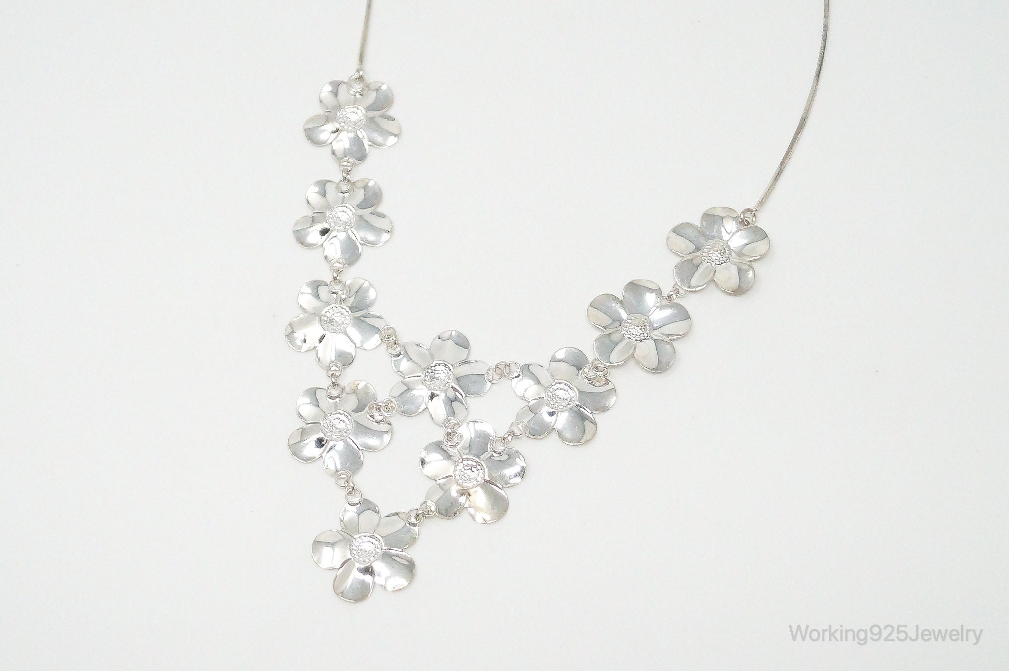 Vintage Italian Designer Paola Valentini Flowers Bib Sterling Silver Necklace | Jewelry > Necklaces > Pendants | Wiccan Center