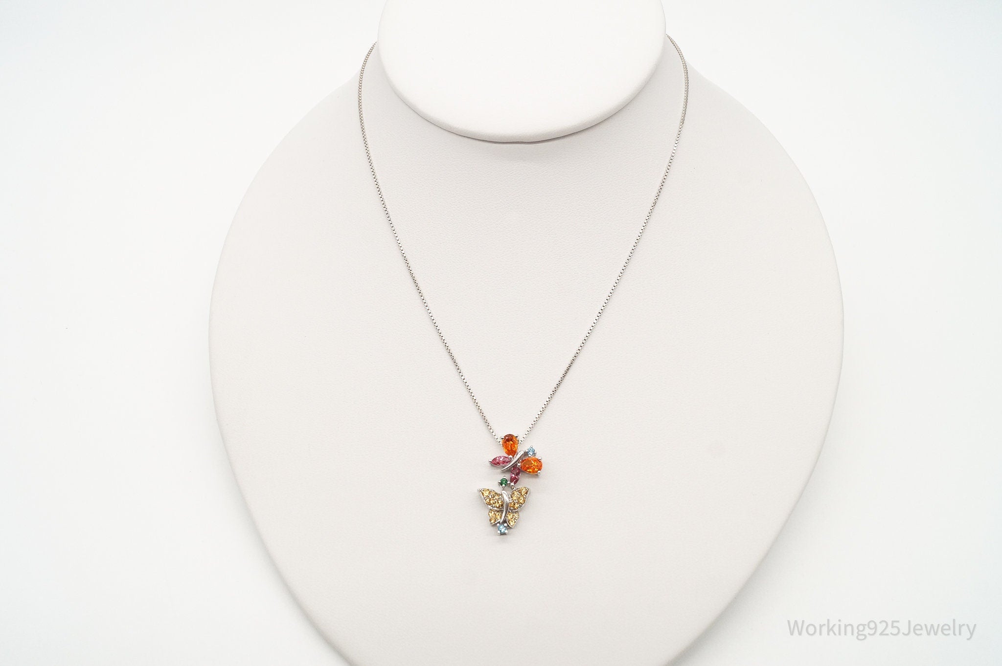 Vintage Multiple Gemstone Butterflies Sterling Silver Necklace | Jewelry > Necklaces > Pendants | Wiccan Center