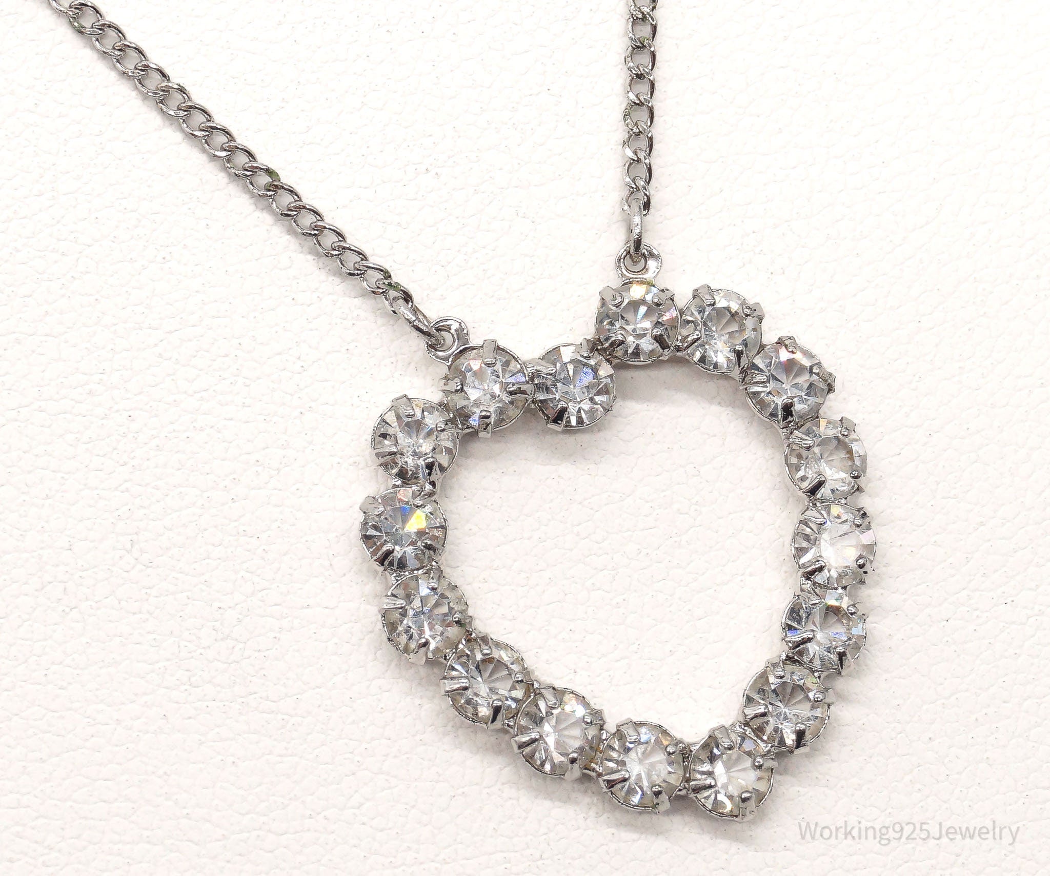 Antique Crystal Heart Sterling Silver Necklace 16" | Jewelry > Necklaces > Pendants | Wiccan Center