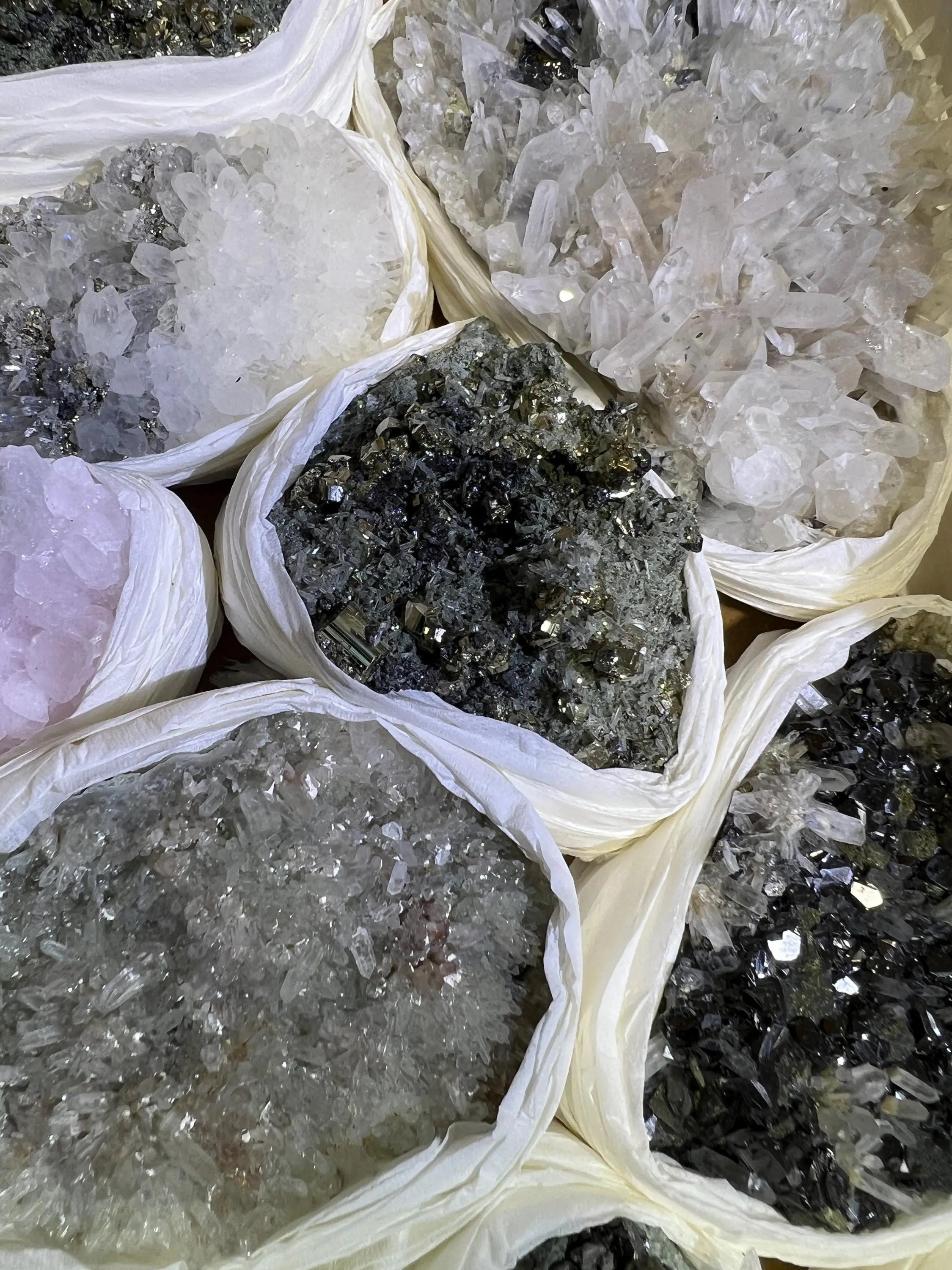 Bolivian Minerals Crystal Mixed Collection (Large 15x10 Inch Flat) Pyrite Sphalerite Galena Quartz Pink Mangano Calcite | Home & Living > Home Decor > Home Accents > Rocks & Geodes | Wiccan Center