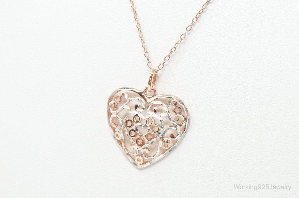 Vintage Rose Gold Vermeil Heart Sterling Silver Necklace - 18 Inch Chain | Jewelry > Necklaces > Pendants | Wiccan Center