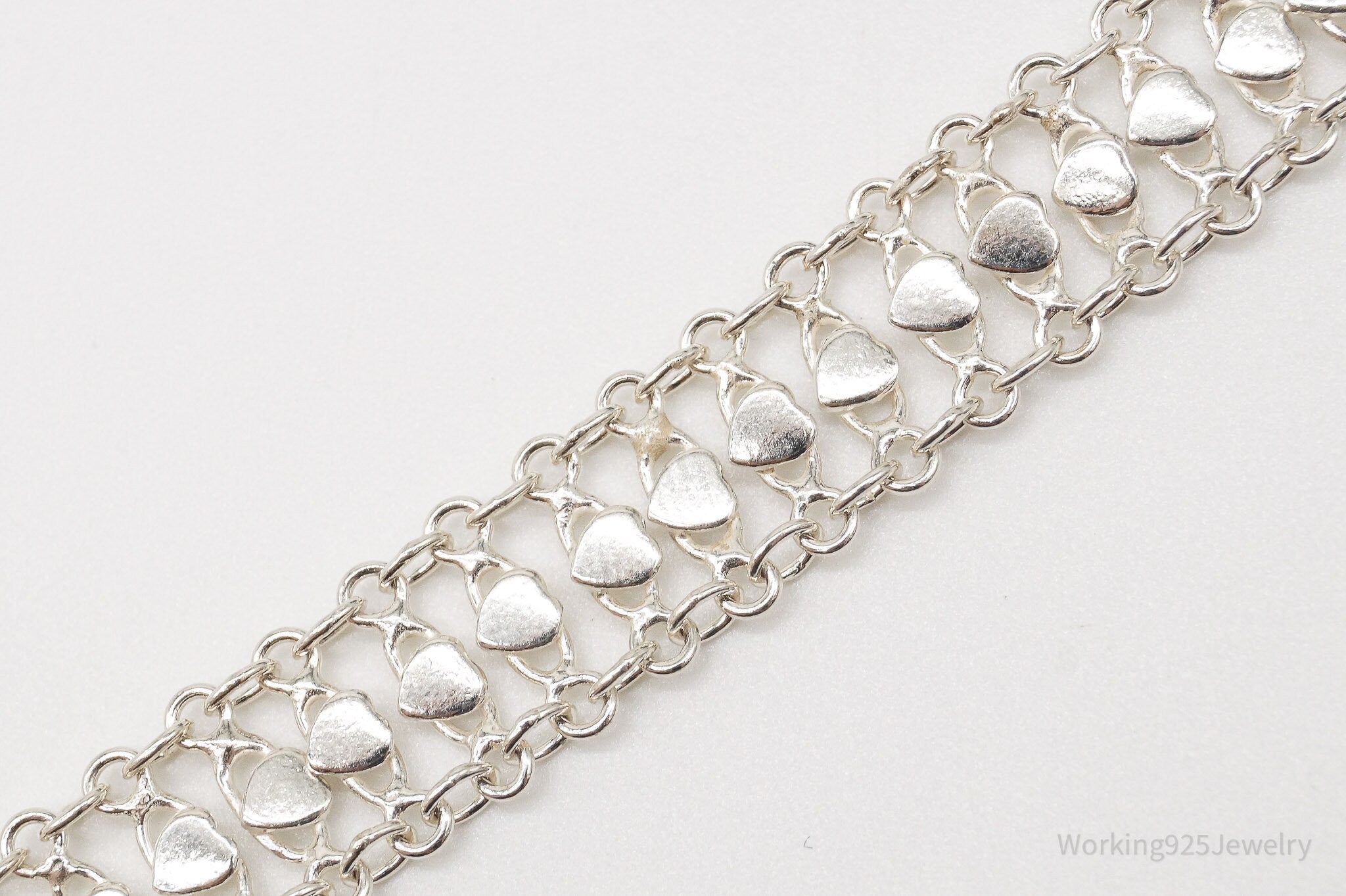 Vintage Hearts Mesh Chain Link Sterling Silver Bracelet | Jewelry > Bracelets | Wiccan Center