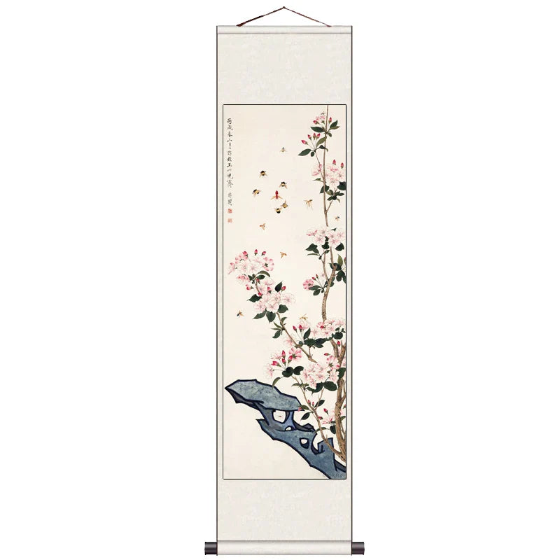 Peach Blossom Double Swallow Decorative Calligraphy and Painting Silk Gift Room Decor Aesthetic Wall Art Home Decor