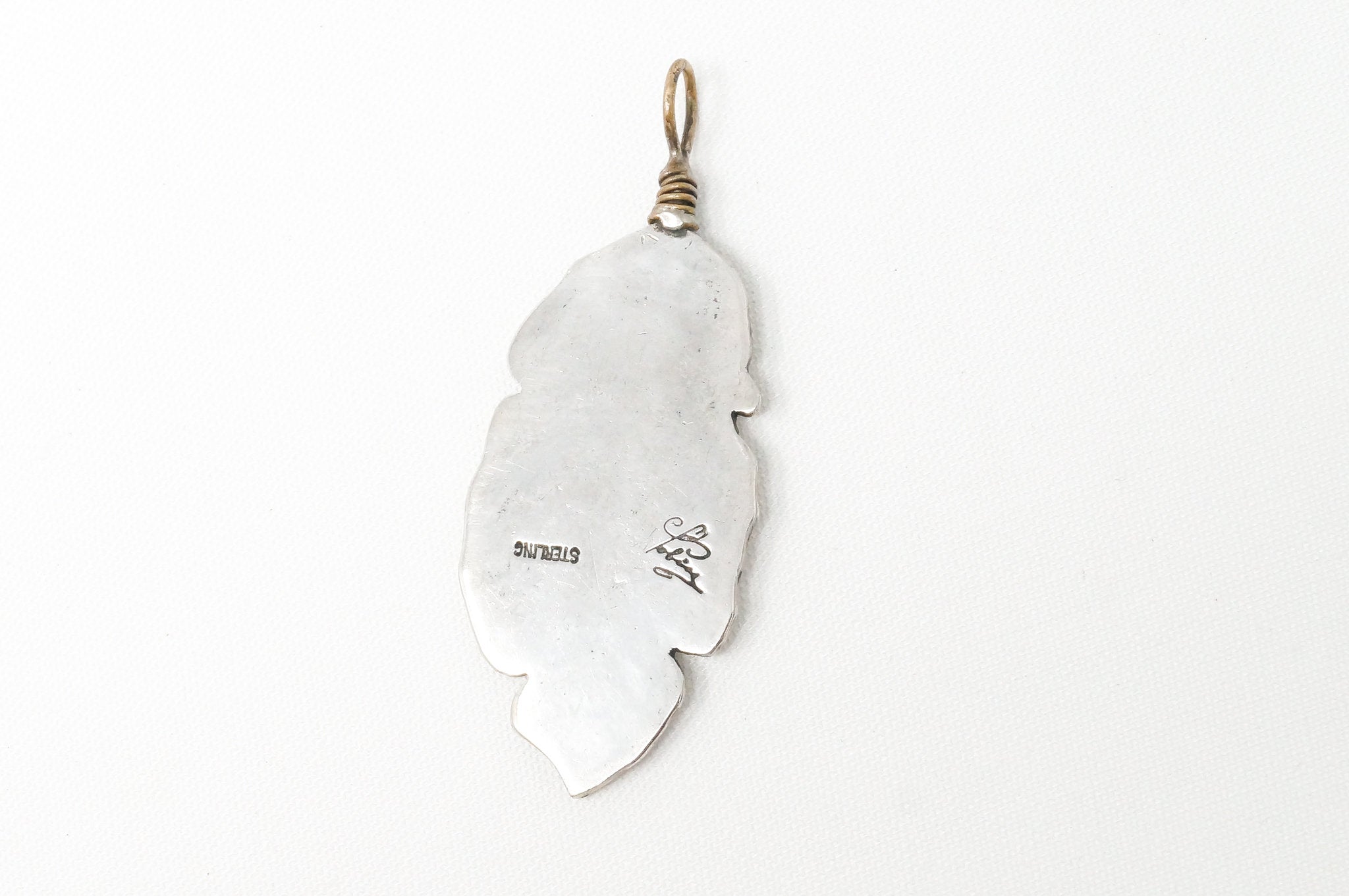 Native American Tobias Brass Feather Handmade Sterling Silver Necklace Pendant | Jewelry > Necklaces > Pendants | Wiccan Center