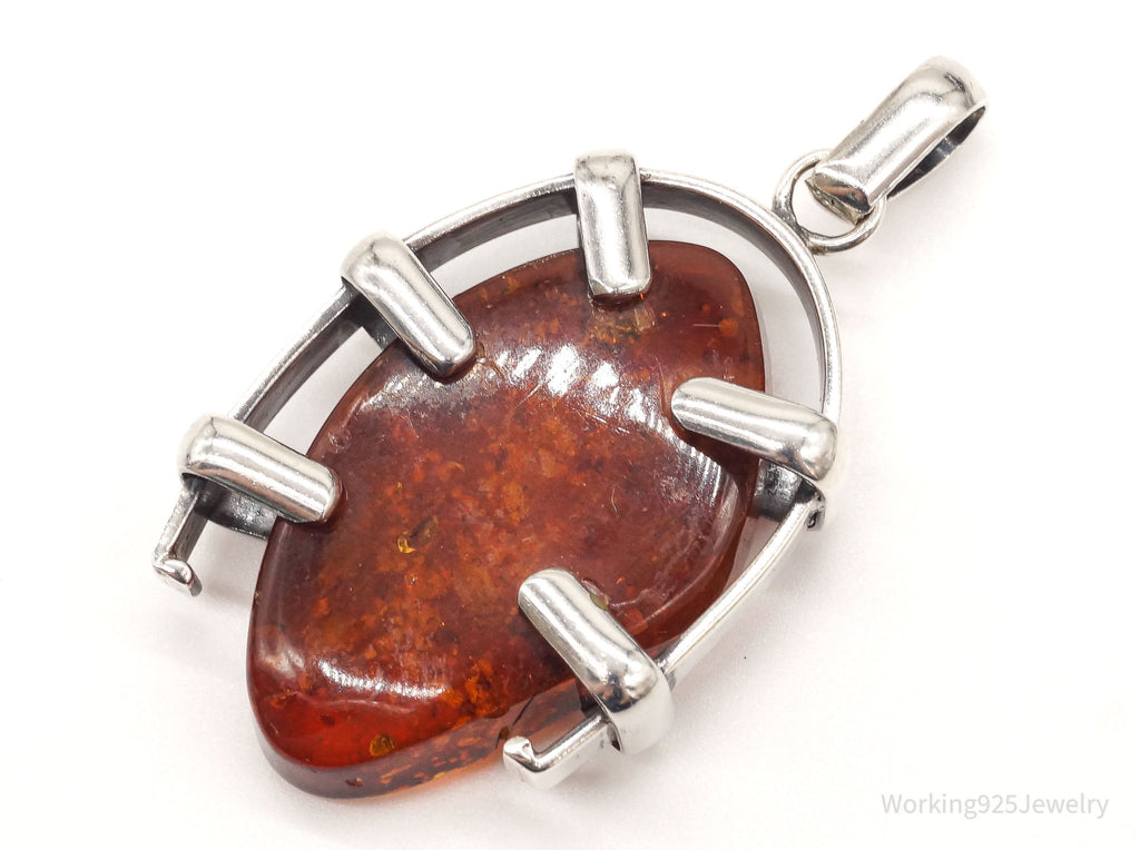 Large Vintage Amber Modernist Silver Necklace Pendant | Jewelry > Necklaces > Pendants | Wiccan Center