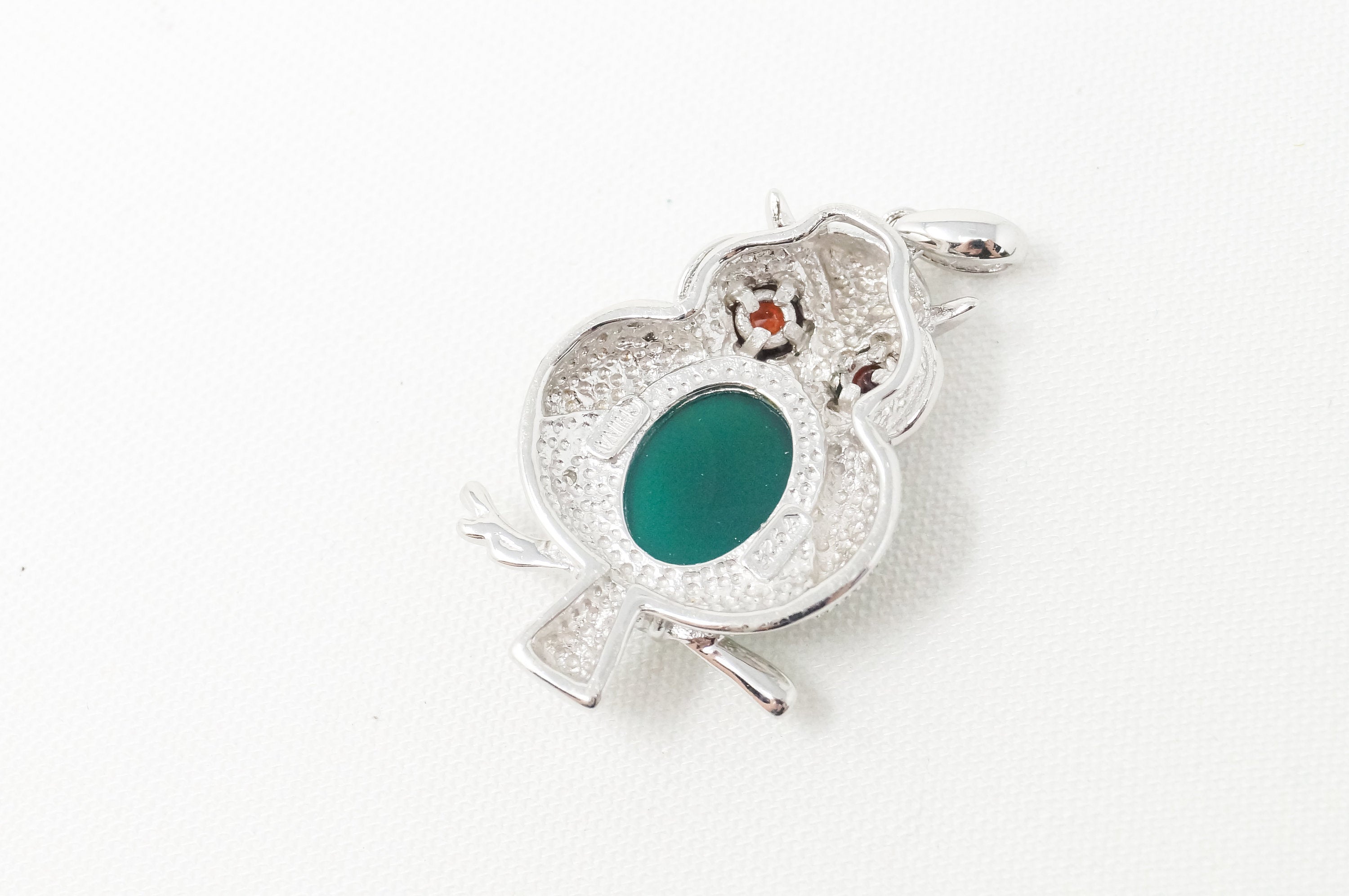 Vintage Green Chalcedony Garnet Wise Owl Sterling Silver Pendant Necklace | Jewelry > Necklaces > Pendants | Wiccan Center