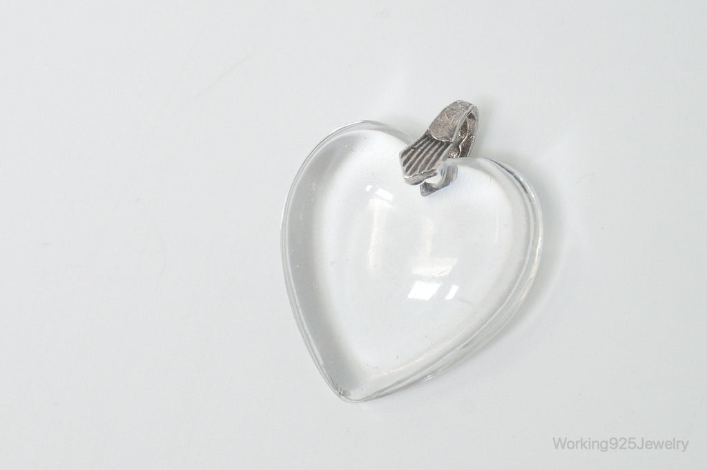 Vintage Large Glass Heart Sterling Silver Necklace Pendant | Jewelry > Necklaces > Pendants | Wiccan Center