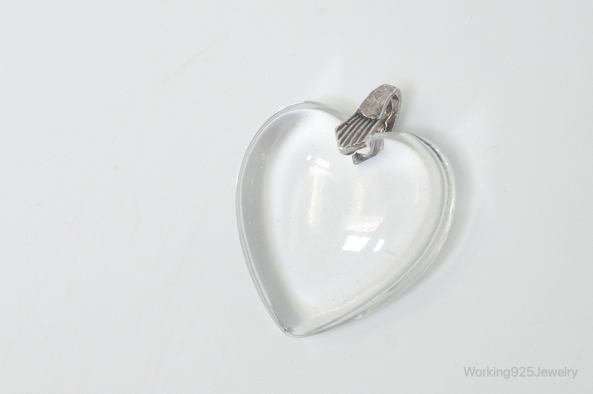 Vintage Large Glass Heart Sterling Silver Necklace Pendant | Jewelry > Necklaces > Pendants | Wiccan Center
