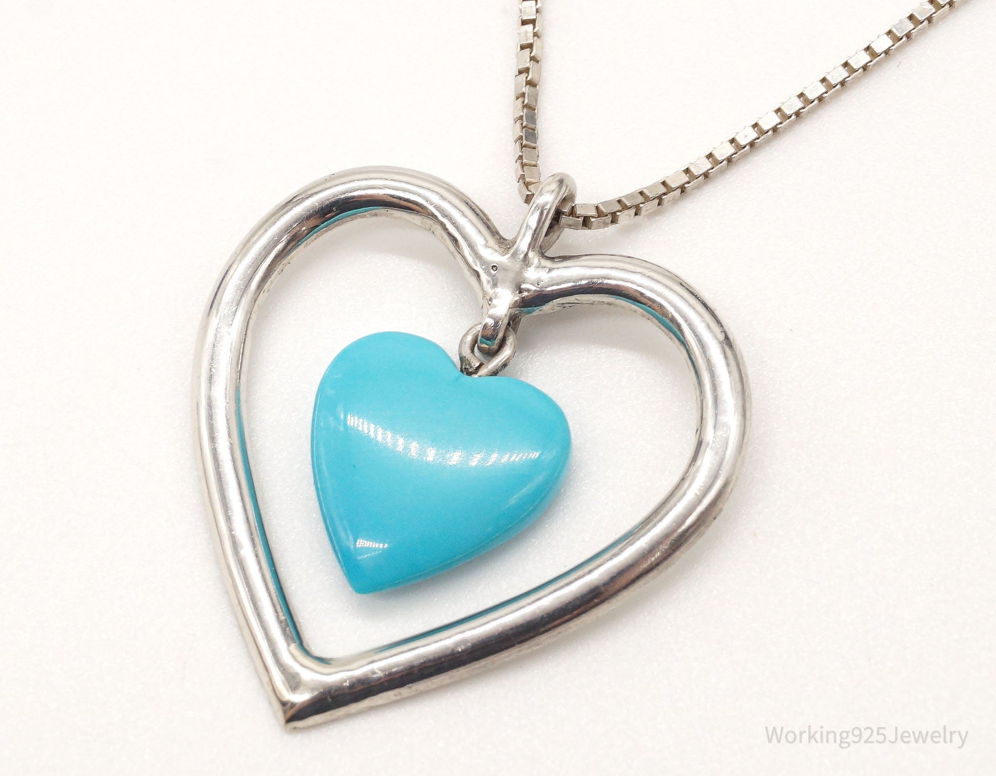 Vintage Blue Turquoise Heart Sterling Silver Necklace | Jewelry > Necklaces > Pendants | Wiccan Center