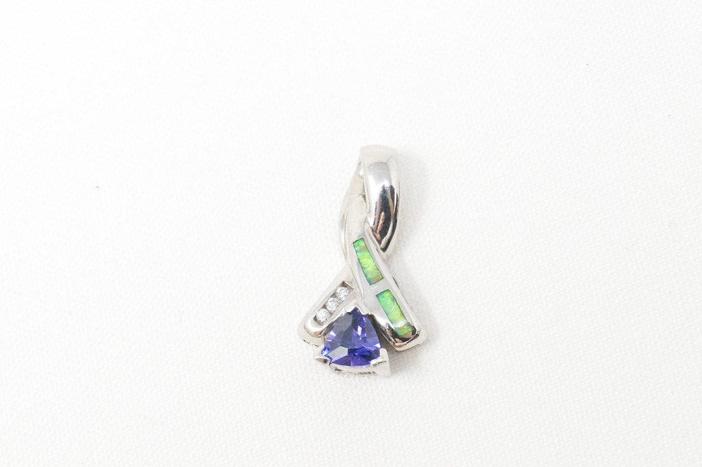 Vintage Art Deco Amethyst Fire Opal CZ Sterling Silver Necklace Pendant | Jewelry > Necklaces > Pendants | Wiccan Center