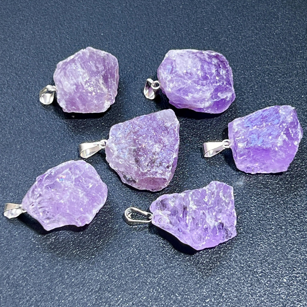 Amethyst Crystal Rough Raw Pendant (Silver Bail) Gemstone Jewelry Necklace Supply | Craft Supplies & Tools > Beads, Gems & Cabochons > Charms & Pendants > Charms | Wiccan Center