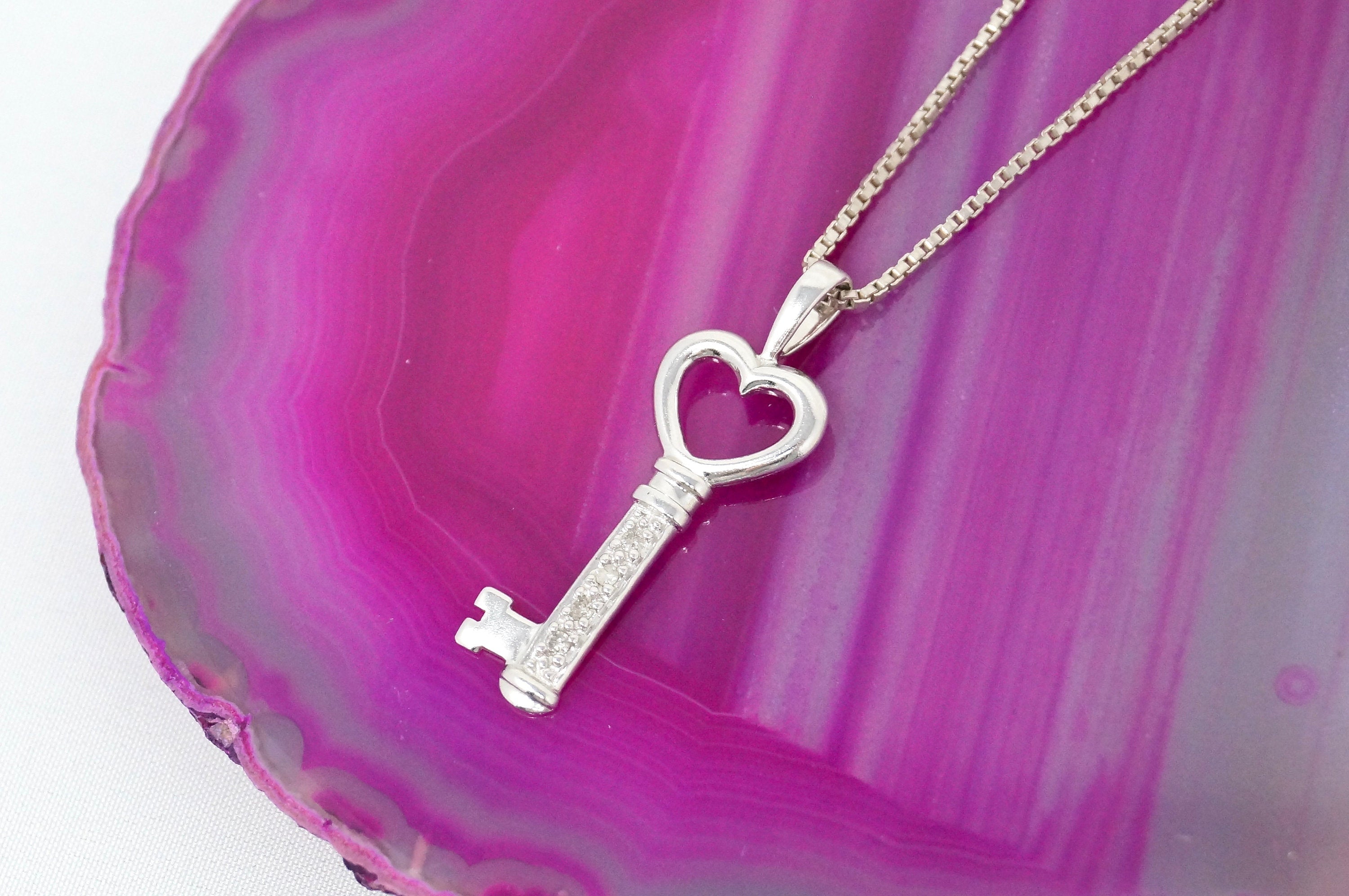 Vintage Diamond Heart Key "Key To My Heart" Sterling Silver Necklace 20" | Jewelry > Necklaces > Pendants | Wiccan Center
