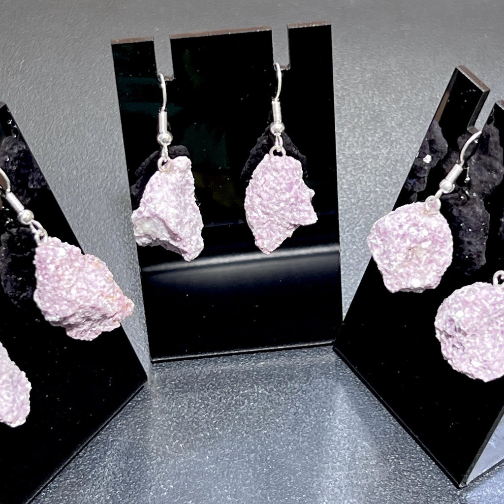 Lilac Lepidolite Raw Crystal Earrings Pair (Stainless Steel Silver Hooks) Rough Gemstone Jewelry | Jewelry > Earrings > Dangle & Drop Earrings | Wiccan Center