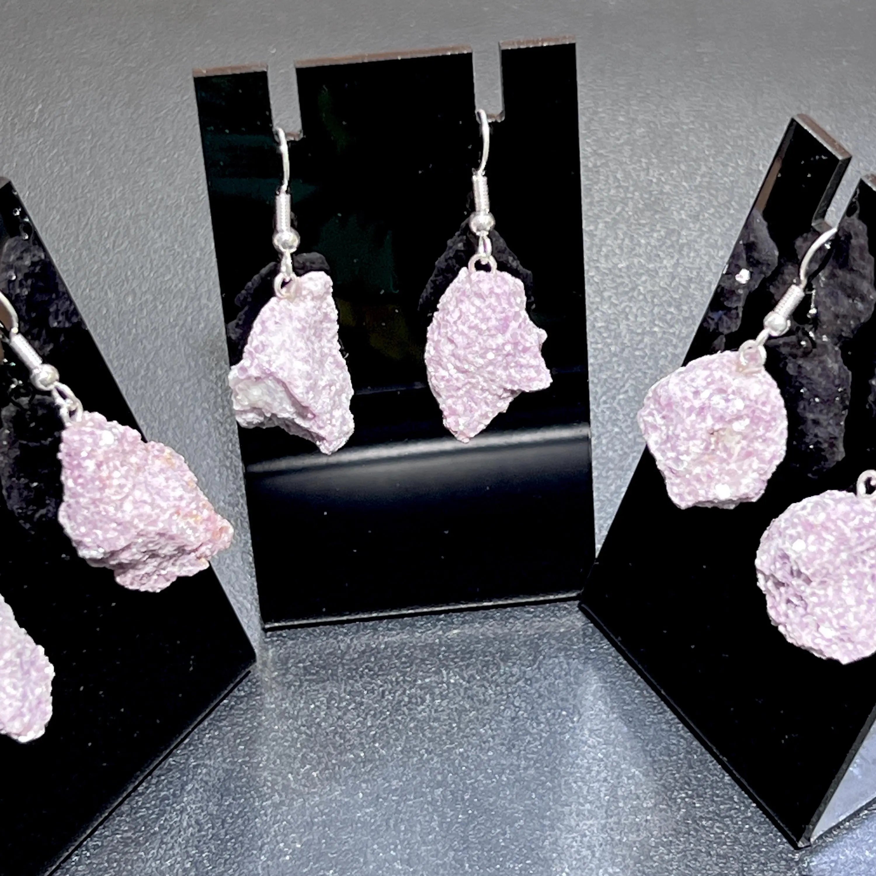 Lilac Lepidolite Raw Crystal Earrings Pair (Stainless Steel Silver Hooks) Rough Gemstone Jewelry | Jewelry > Earrings > Dangle & Drop Earrings | Wiccan Center