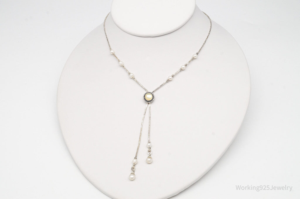 Vintage QT Inc Mother Of Pearl & Pearl Sterling Silver Chain Necklace 16" | Jewelry > Necklaces | Wiccan Center