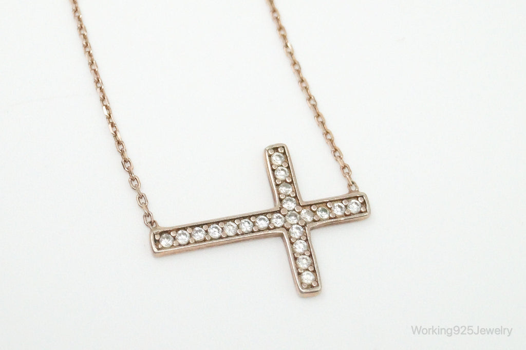 Vintage Cubic Zirconia Rose Gold Vermeil Sterling Silver Cross Necklace | Jewelry > Necklaces > Pendants | Wiccan Center