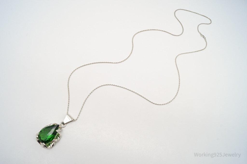 Vintage Large Glass Green Stone Sterling Silver Necklace 36" | Jewelry > Necklaces > Pendants | Wiccan Center