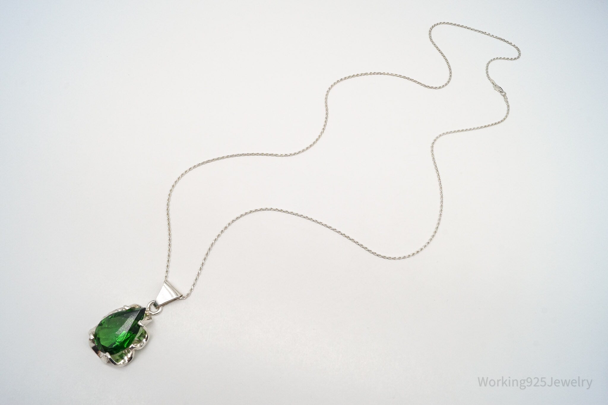Vintage Large Glass Green Stone Sterling Silver Necklace 36" | Jewelry > Necklaces > Pendants | Wiccan Center